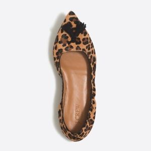 J Crew Calf hair Leopard tassel stretch flats 7.5